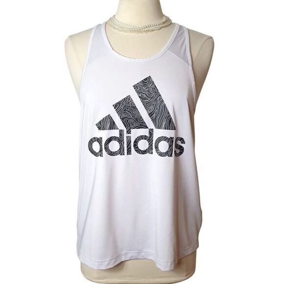 Adidas Womens Racerback Tank L White Primegreen Top Split Back Athletic Workout - Picture 1 of 6